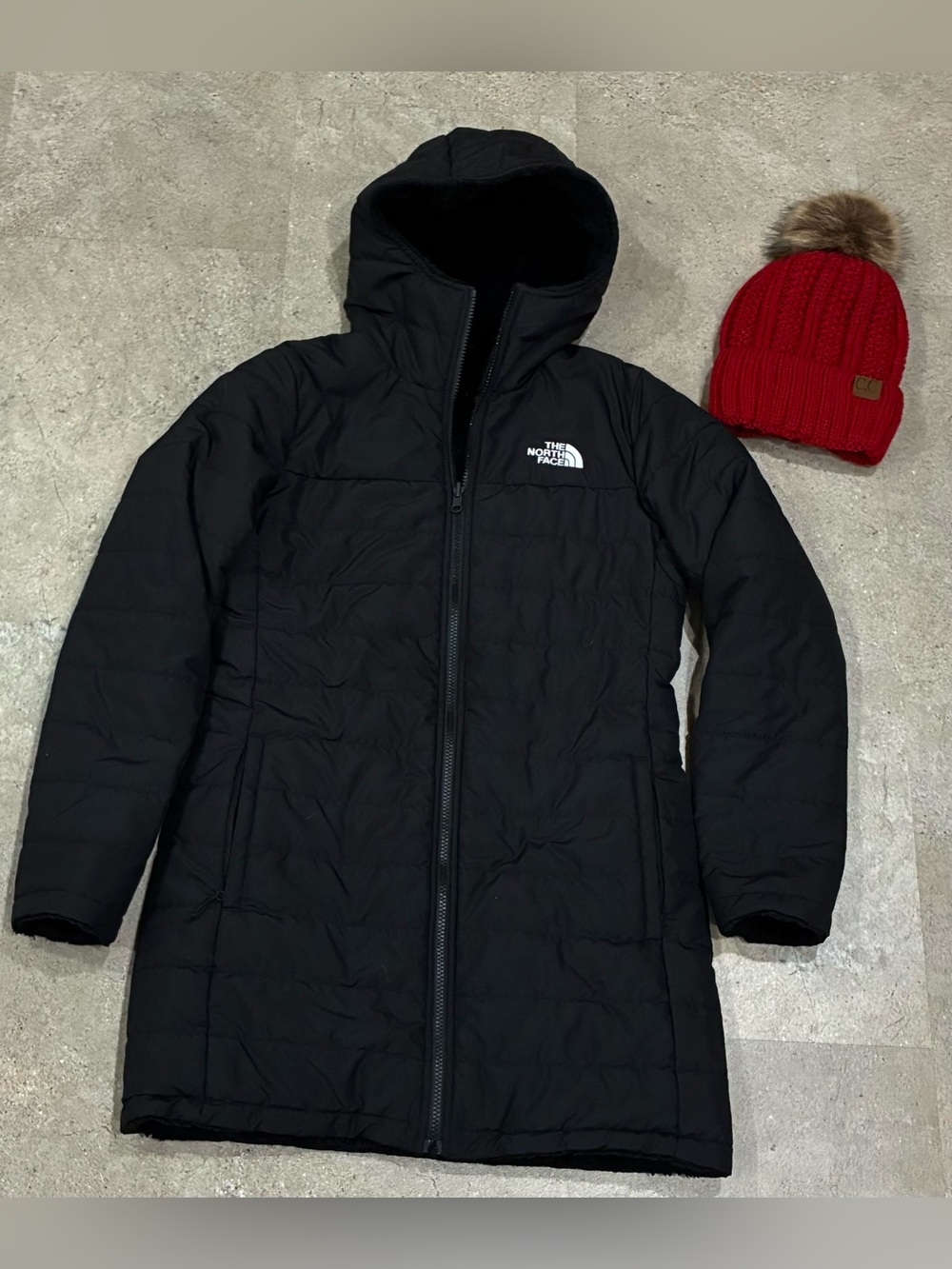 Womens NORTH FACE/C.C. Reversible Winter Parka Coat & Hat, sz Small
